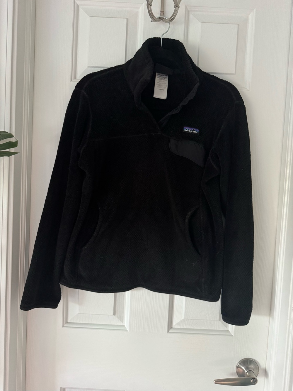 Patagonia Black Fleece Jacket with Purple & Blue Logo